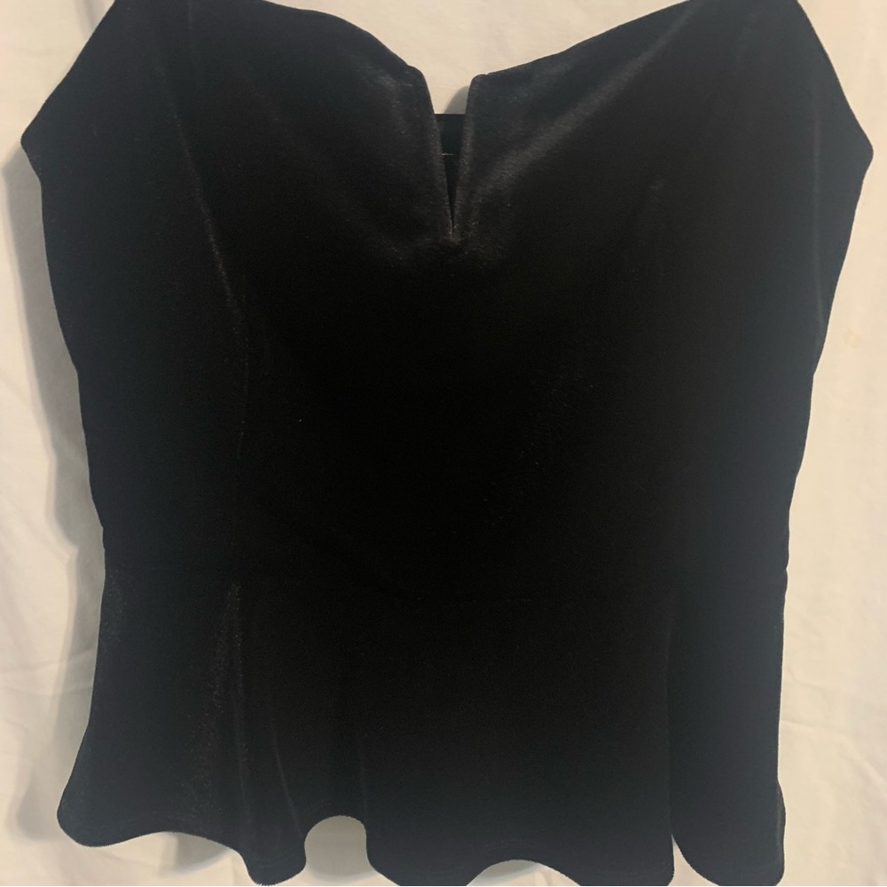 NWT! Express Black Peplum Velvet Tank Top with Deep V detail . Size XS.